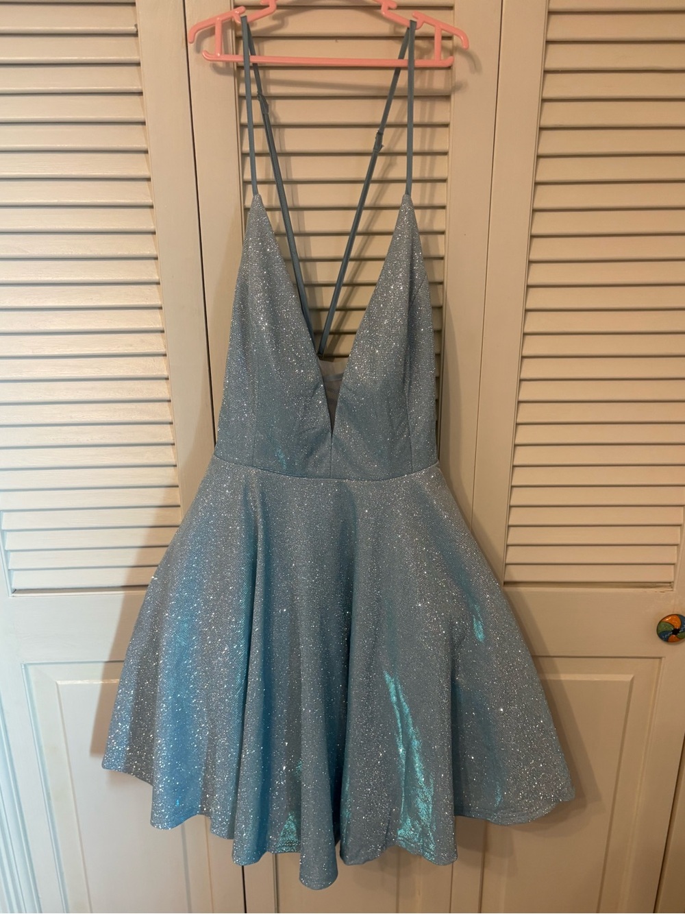 Lulu's Sparkling Light Blue Crisscross-Back Party Dress